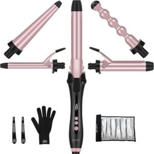 Prizm Juego de rizadores con abrazadera, 5 varillas rizadoras intercambiables