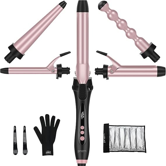 Prizm Juego de rizadores con abrazadera, 5 varillas rizadoras intercambiables