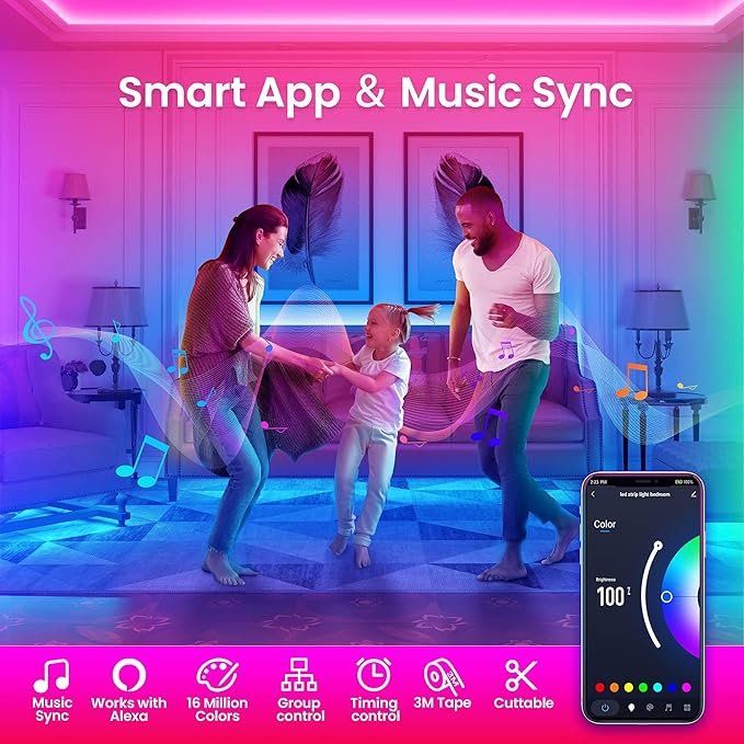 TJOY - Tira de luces LED inteligentes para habitación, compatible con Alexa - Image 4